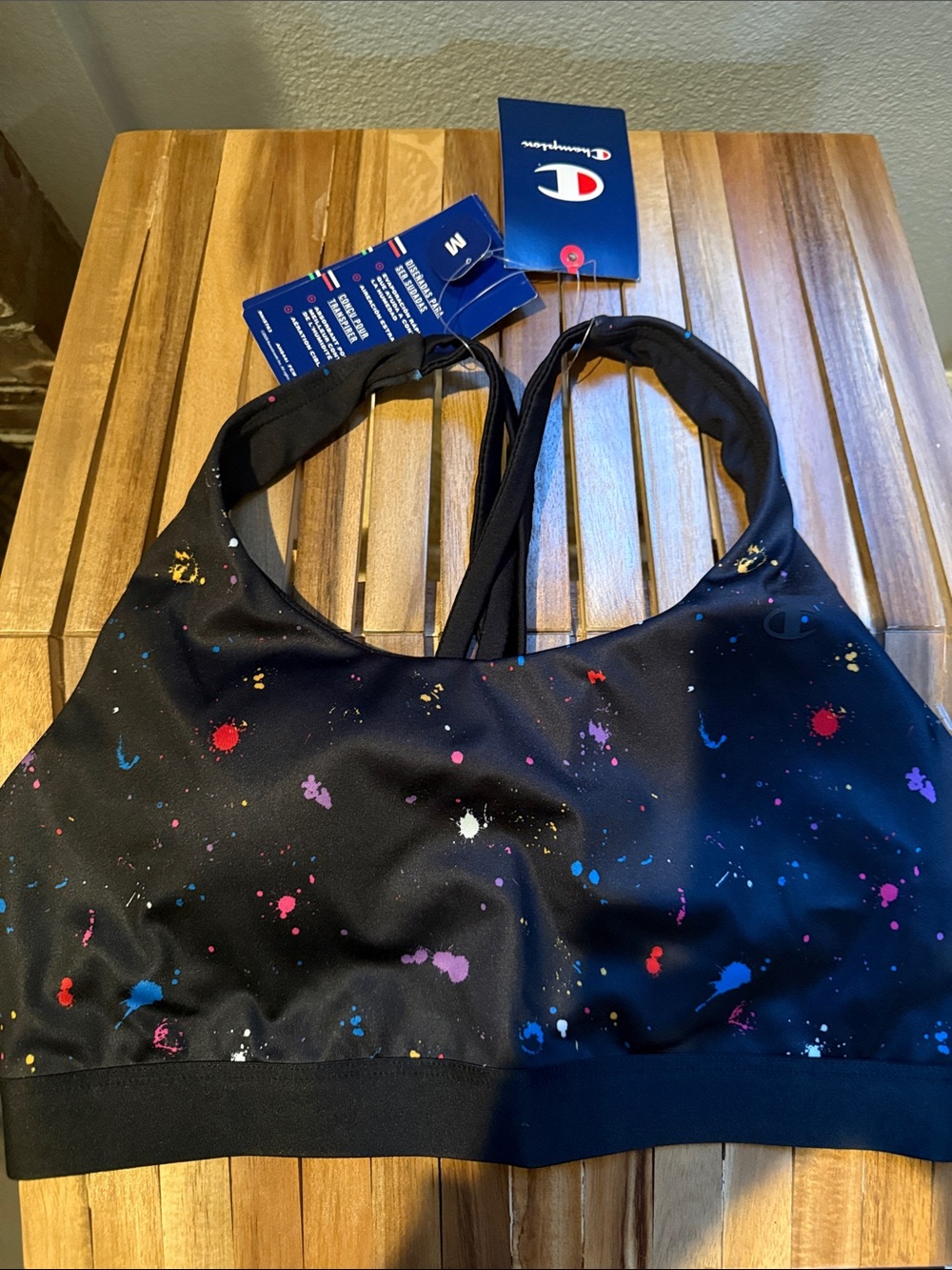 Champion Black Paint-Splatter Racerback Sports Bra
